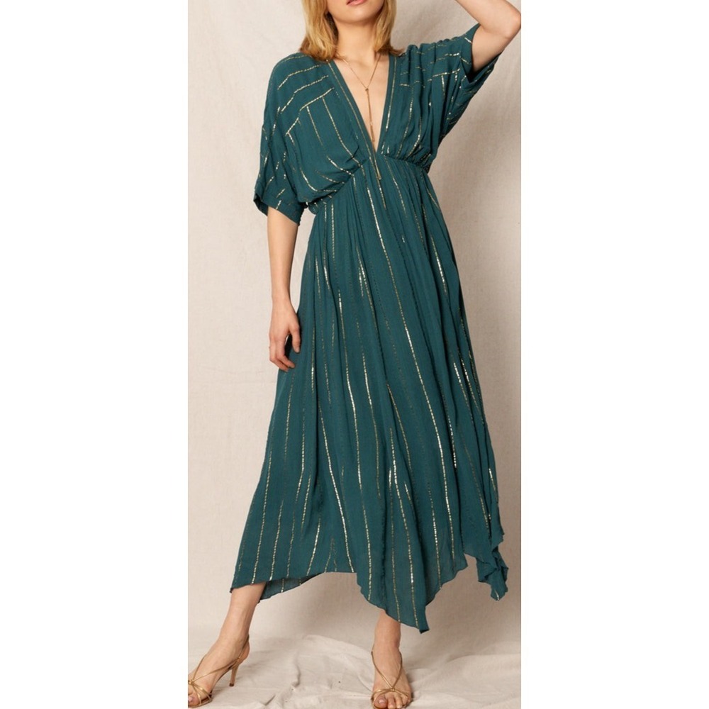 EN CREME Sabrina Lurex Kimono maxi dress metallic stripe woman's M - Picture 2 of 11